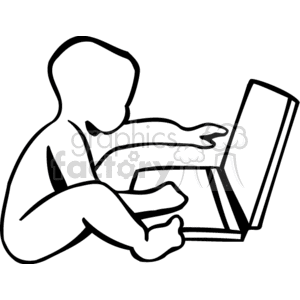 Clipart image of a baby interacting with a laptop, symbolizing tech-savvy and early introduction to technology.