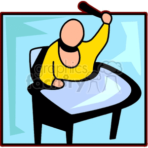 Clipart image of a toddler in a high chair holding a spoon, appearing ready to eat.