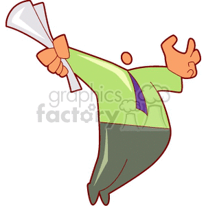 Excited Businessman Holding Documents Cartoon