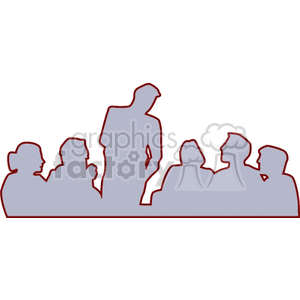 Silhouette of people in a business meeting with a speaker.