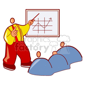 Clipart image of a person in business attire presenting a graph to an audience.