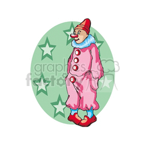 A Shy Clown Wearing a Red Hat Big Shoes and a Large Red Nose