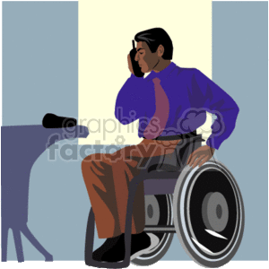 A Man in a Wheelchair Dressed in a Nice Shirt and Tie Sitting on the Phone