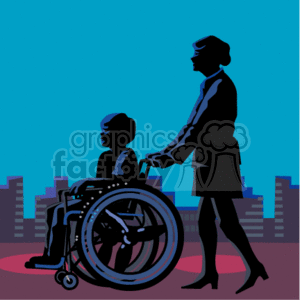 A Woman Pushing another in a Wheelchair