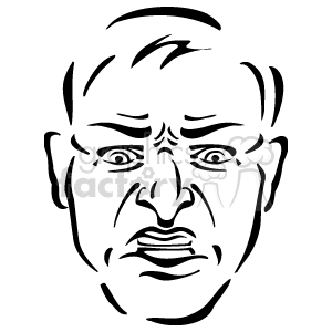 The image is a simple black and white line drawing representing the face of a person. The face is depicted with minimal detail, using outlines to define the shapes of the eyes, eyebrows, nose, mouth, and the contour of the face as well as a few lines indicating hair on the top of the head.