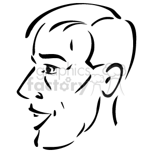 The image is a simple line drawing of a person's profile. It features the outline of the individual’s head, including features like the ear, nose, lips, chin, jawline, eye, and eyebrow. Some lines also suggest the hairline and neck.