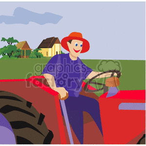 Farmer sitting on a red tractor
