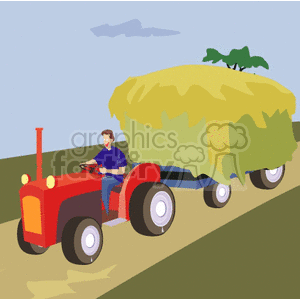 Farmer Driving Tractor with Hay Trailer