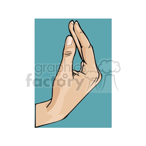 Illustration of a hand gesture against a teal background.