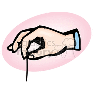 Illustration of a hand in a pinching gesture against a pink oval background.