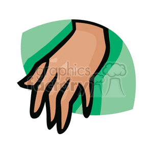 A stylized illustration of a hand with an outlined design on a green background.