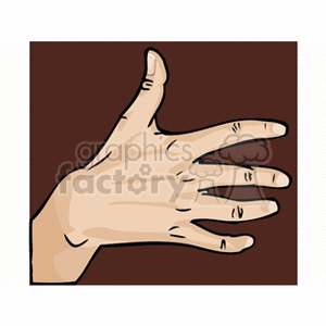 Illustrated clipart of an open left hand against a brown background.