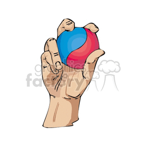 Hand Holding a Red and Blue Ball