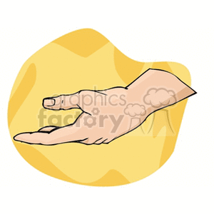 Clipart image of an extended hand against a yellow abstract background.