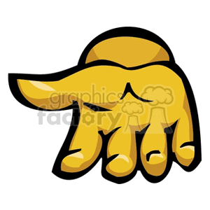 A stylized cartoon illustration of a yellow hand with a bold outline, featuring an open palm and curled fingers.