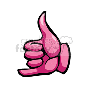 Cartoon illustration of a pink hand making the shaka sign.