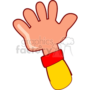 A cartoon illustration of an open hand with a red cuff and yellow sleeve.