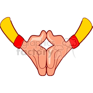 Clipart image of two hands making a shape together, wearing yellow and red sleeves.