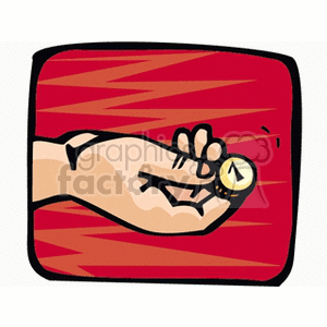 A stylized illustration of a hand holding a coin.