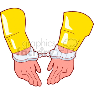 Clipart image of two hands in yellow sleeves wearing handcuffs.