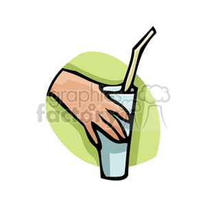 Clipart of a hand holding a drink with a straw.