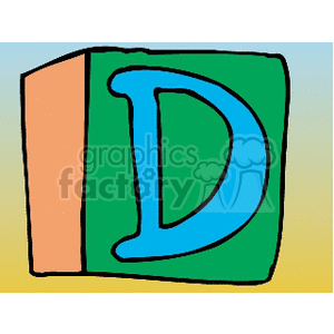 Blue letter D on green and orange block