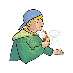 A boy drinking a juice box