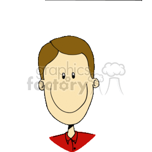 The clipart image features a simplified illustration of a boy. This cartoon-like figure has a big, friendly smile on his face, short brown hair, and is wearing what appears to be a red collared shirt. The image is a stylized representation, focusing on a cheerful and positive expression.