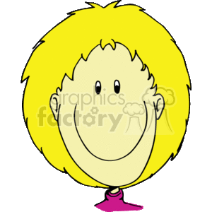 The image is a cartoon of a child's face with a big smile. The character has yellow hair, simple eyes, ears, and a curved smiling mouth. It appears to be very stylized and simplified, typical of children's illustrations or clipart.