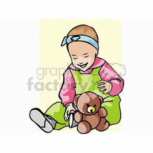 Baby girl with her little stuffed teddy bear