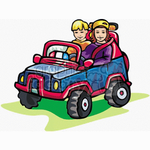 Two Kids Boy and Girl Ridding in a Battery Powered Truck