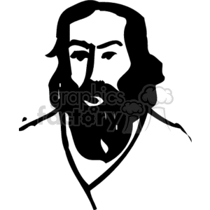 Black and white clipart illustration of a bearded man's face.