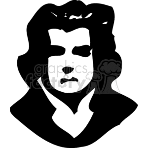 Black and white clipart of a man's face with long hair.