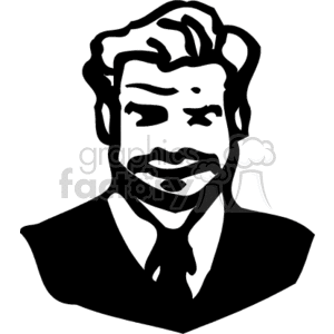 Black and white clipart image of a man with a suit and tie, featuring a stylized and simplistic design.