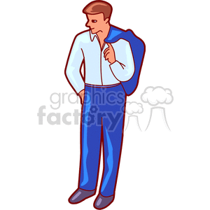 Cartoon illustration of a man in formal attire, holding a jacket over his shoulder.