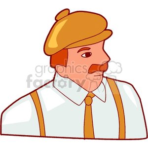 Clipart of a man wearing a hat and suspenders, featuring a mustache and formal attire.