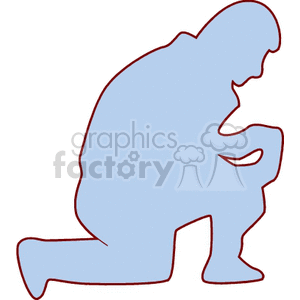 Silhouette of a kneeling man in a thoughtful pose.