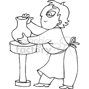 The clipart image shows a cartoon of a pottery artist at work. The character is depicted shaping a clay pot on a potter's wheel. They are focused on their craft, indicating the precision and attention that pottery requires.