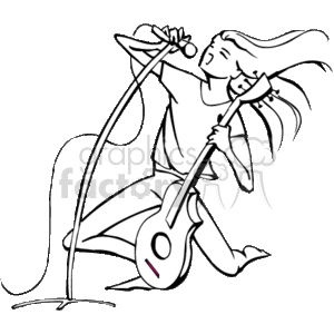 The clipart image features a person who appears to be a musician or singer. They are holding a microphone stand with one hand and an electric guitar with the other. The figure's hair is flowing, which implies movement, perhaps suggesting a dynamic performance.