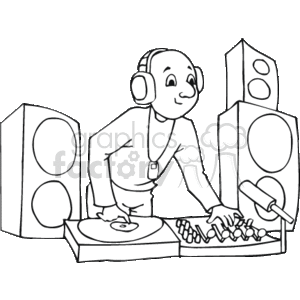 Cartoon DJ Mixing Music