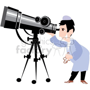 Cartoon astrologer looking through a huge telescope