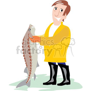 cartoon man holding large fish