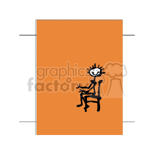 A stick figure person sitting on an orange chair.