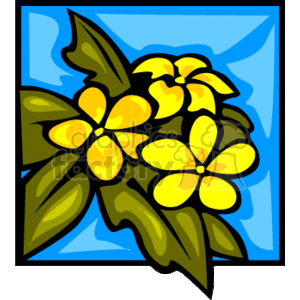 The clipart image features a stylized illustration of yellow Hawaiian tropical flowers with green leaves, possibly a depiction of plumeria or hibiscus, which are common in Hawaii. The background appears to be a simple blue, which may represent the sky or water.