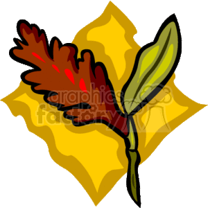 The clipart image features a stylized tropical flower with a prominent red bloom and two leaves, one of which is green and the other partially hidden behind the flower. The background is yellow, possibly suggesting a sunny, tropical environment. The flower has a relaxed, cartoon-like design commonly associated with Hawaiian themes.