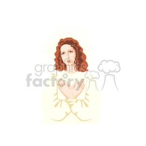 The clipart image depicts an angel with folded hands in a prayerful gesture. The angel has a halo of light around its head and two large, feathered wings are spread out from its back. The figure is wearing a long, flowing garment and bears a serene expression.