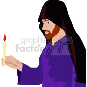   The clipart image displays a bearded figure with long hair, wearing a robe and holding a lit candle, which is commonly associated with religious or spiritual practice. The figure