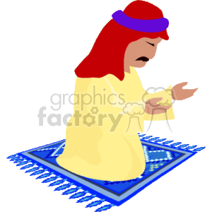 Muslim Man Praying on Prayer Rug