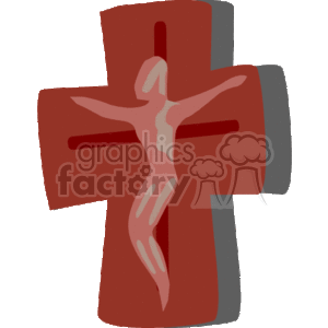 This clipart image depicts a stylized representation of a cross with a figure, which suggests the crucifixion of Jesus, an event central to Christian religious beliefs.