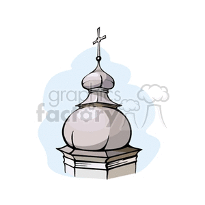 Clipart image of a church dome with a Christian cross on top.